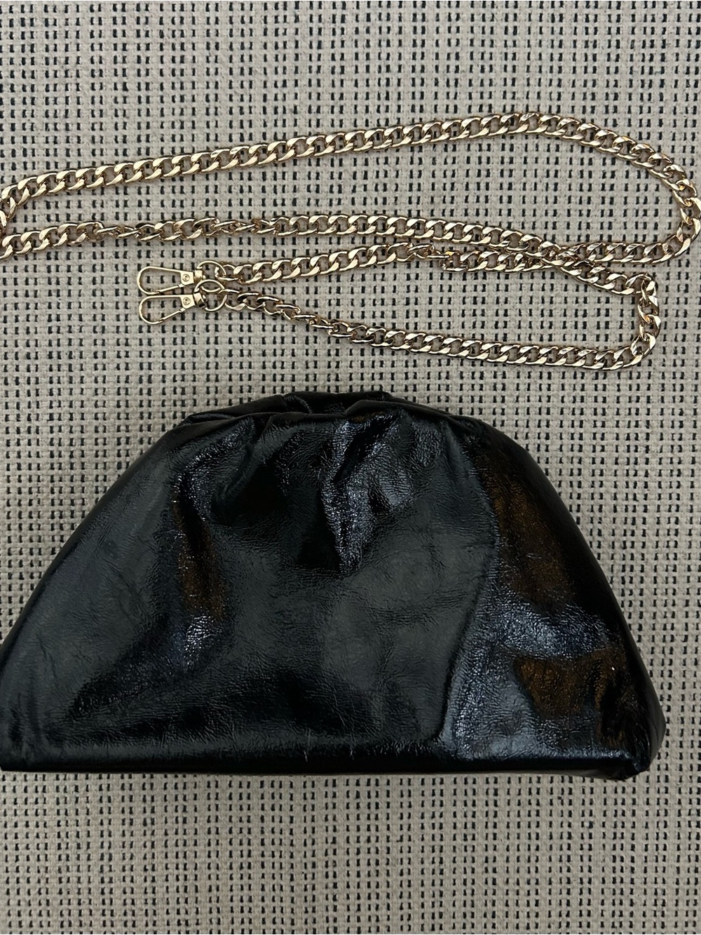 Anthropologie Black Patent Clutch with Gold Chain - never used.